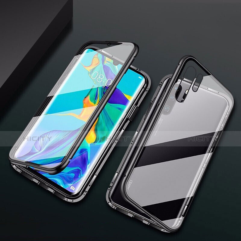 Handyhülle Hülle Luxus Aluminium Metall Rahmen Spiegel Tasche M02 für Huawei P30 Pro Schwarz