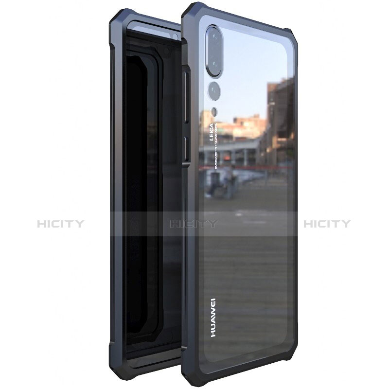 Handyhülle Hülle Luxus Aluminium Metall Rahmen Spiegel Tasche M03 für Huawei P20 Pro Schwarz