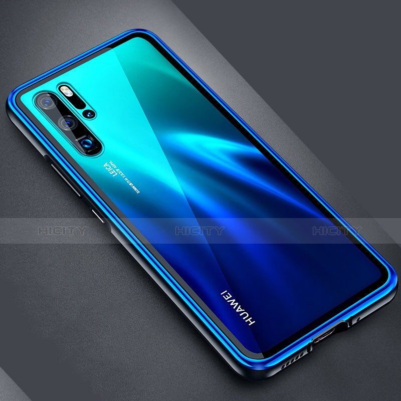 Handyhülle Hülle Luxus Aluminium Metall Rahmen Spiegel Tasche M04 für Huawei P30 Pro New Edition Blau