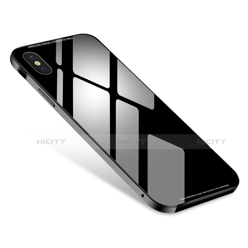 Handyhülle Hülle Luxus Aluminium Metall Rahmen Spiegel Tasche S01 für Apple iPhone X Schwarz