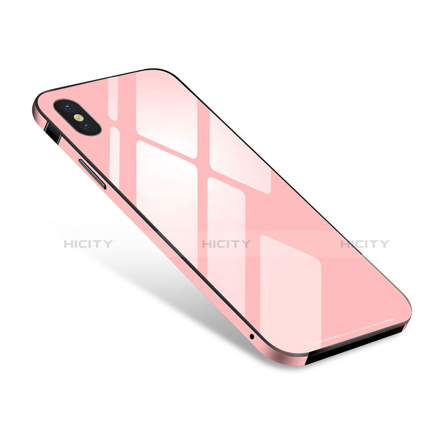 Handyhülle Hülle Luxus Aluminium Metall Rahmen Spiegel Tasche S01 für Apple iPhone Xs Max Rosa