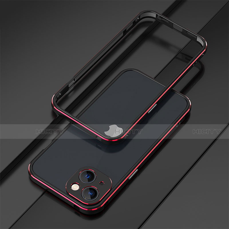 Handyhülle Hülle Luxus Aluminium Metall Rahmen Tasche A01 für Apple iPhone 13 Mini Rot und Schwarz