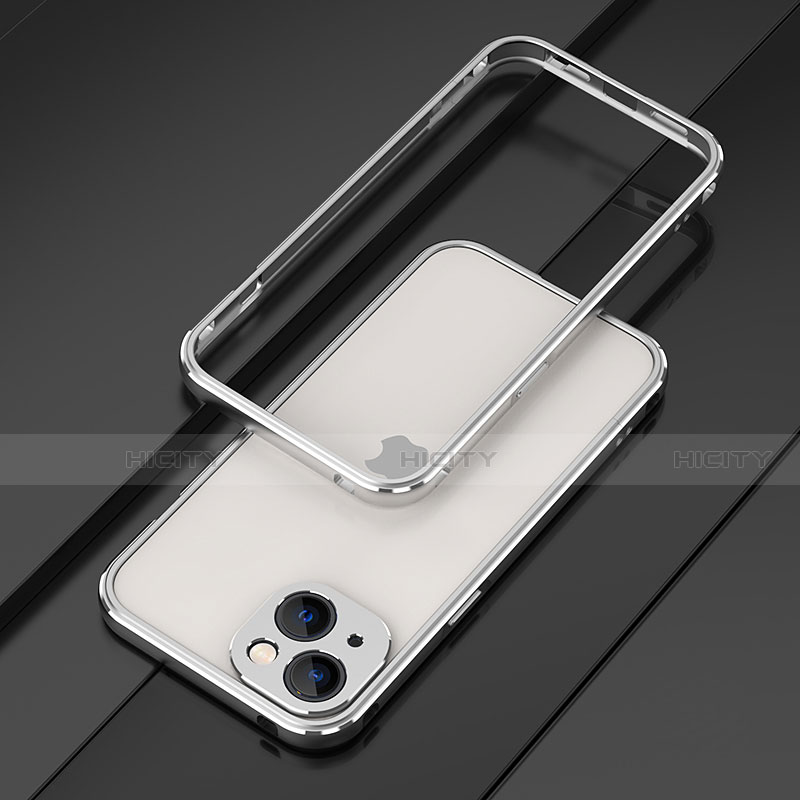 Handyhülle Hülle Luxus Aluminium Metall Rahmen Tasche A01 für Apple iPhone 13 Mini Silber Plus