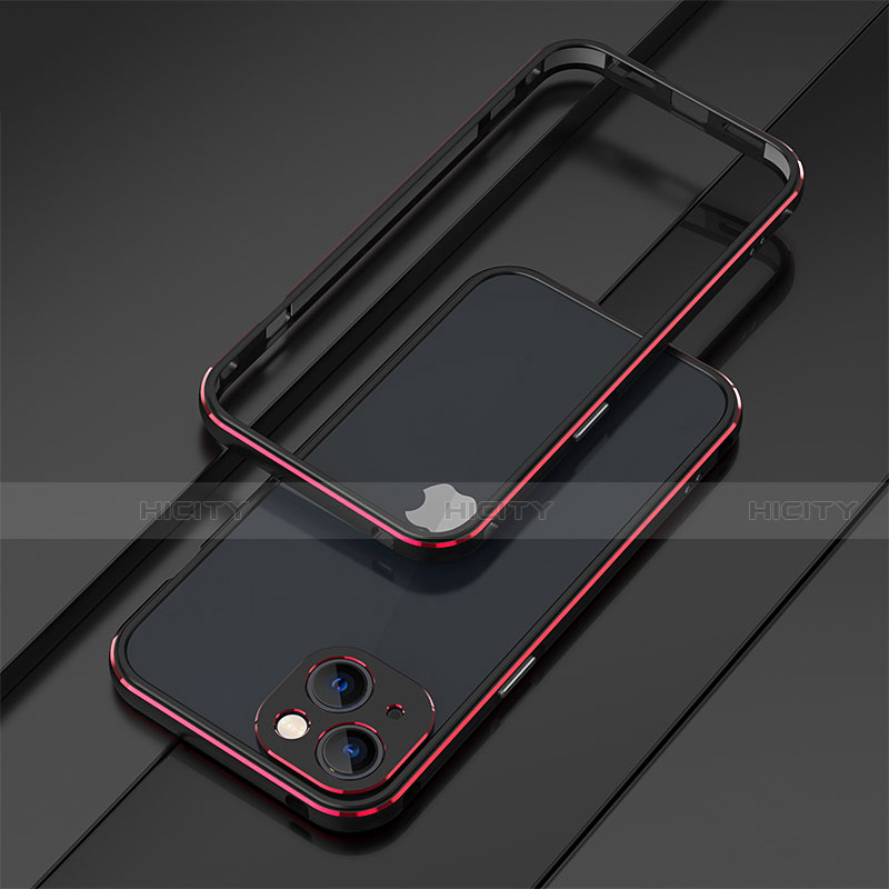 Handyhülle Hülle Luxus Aluminium Metall Rahmen Tasche A01 für Apple iPhone 13 Rot und Schwarz Plus