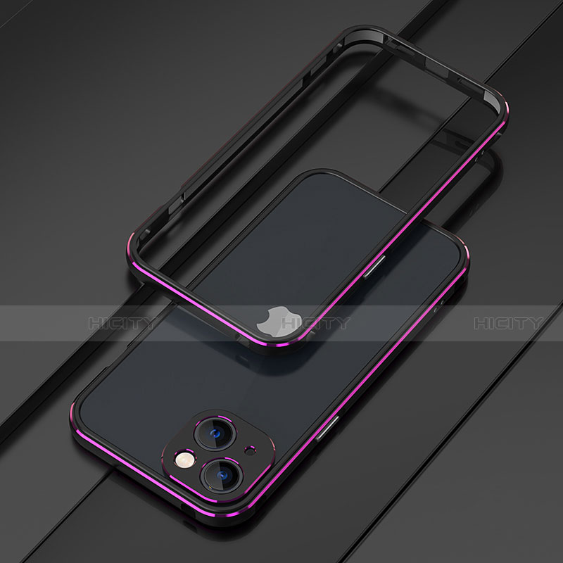 Handyhülle Hülle Luxus Aluminium Metall Rahmen Tasche A01 für Apple iPhone 14 Plus Violett Plus