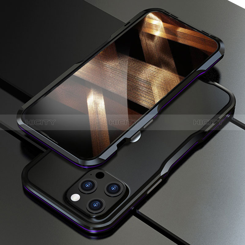 Handyhülle Hülle Luxus Aluminium Metall Rahmen Tasche A01 für Apple iPhone 14 Pro Max Violett