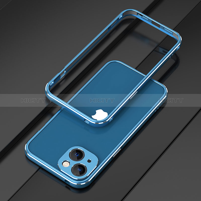 Handyhülle Hülle Luxus Aluminium Metall Rahmen Tasche A01 für Apple iPhone 15 Blau