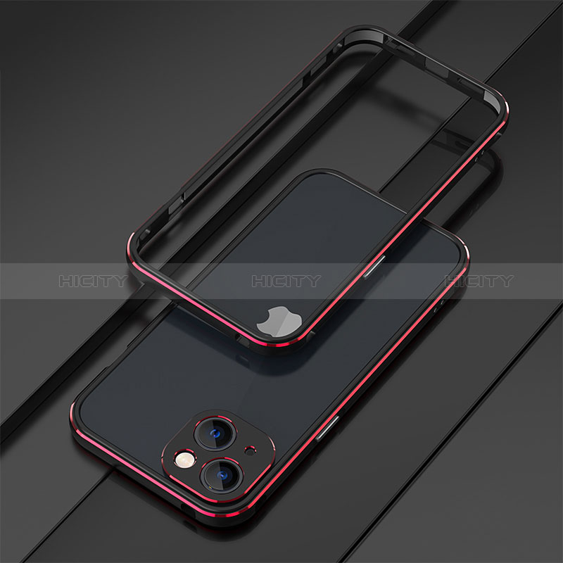 Handyhülle Hülle Luxus Aluminium Metall Rahmen Tasche A01 für Apple iPhone 15 Plus Rot und Schwarz