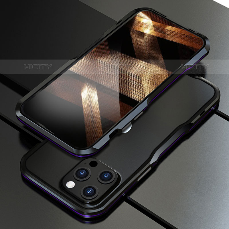 Handyhülle Hülle Luxus Aluminium Metall Rahmen Tasche A01 für Apple iPhone 15 Pro Max Violett Plus