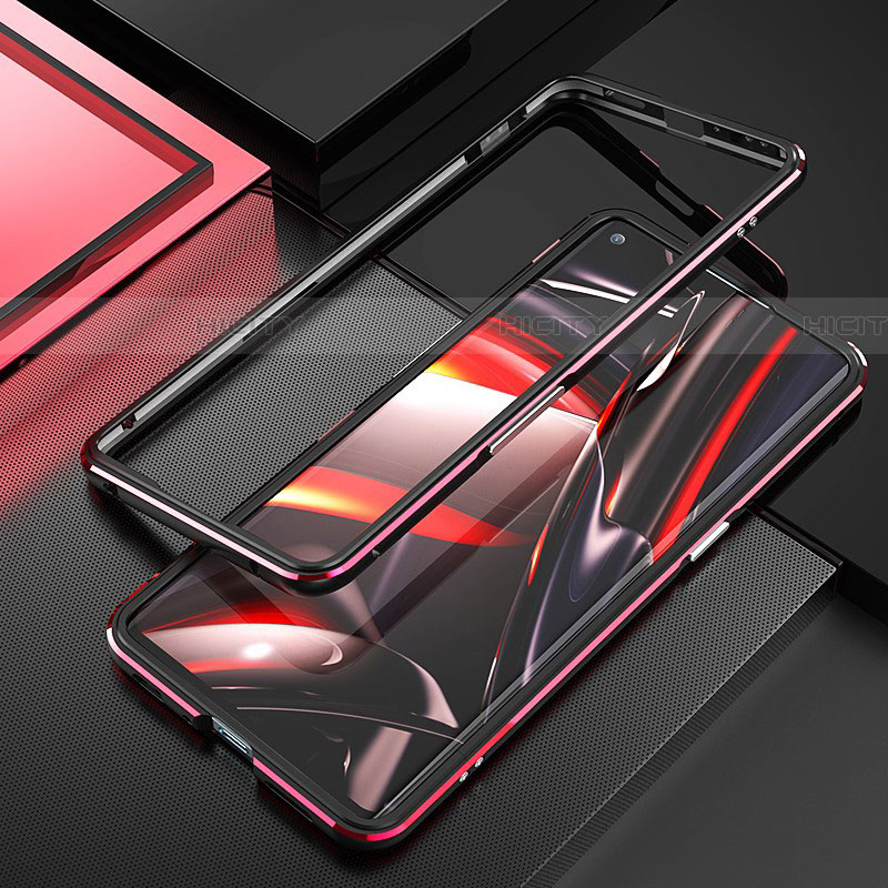 Handyhülle Hülle Luxus Aluminium Metall Rahmen Tasche A01 für Oppo Reno3 Pro Rot und Schwarz