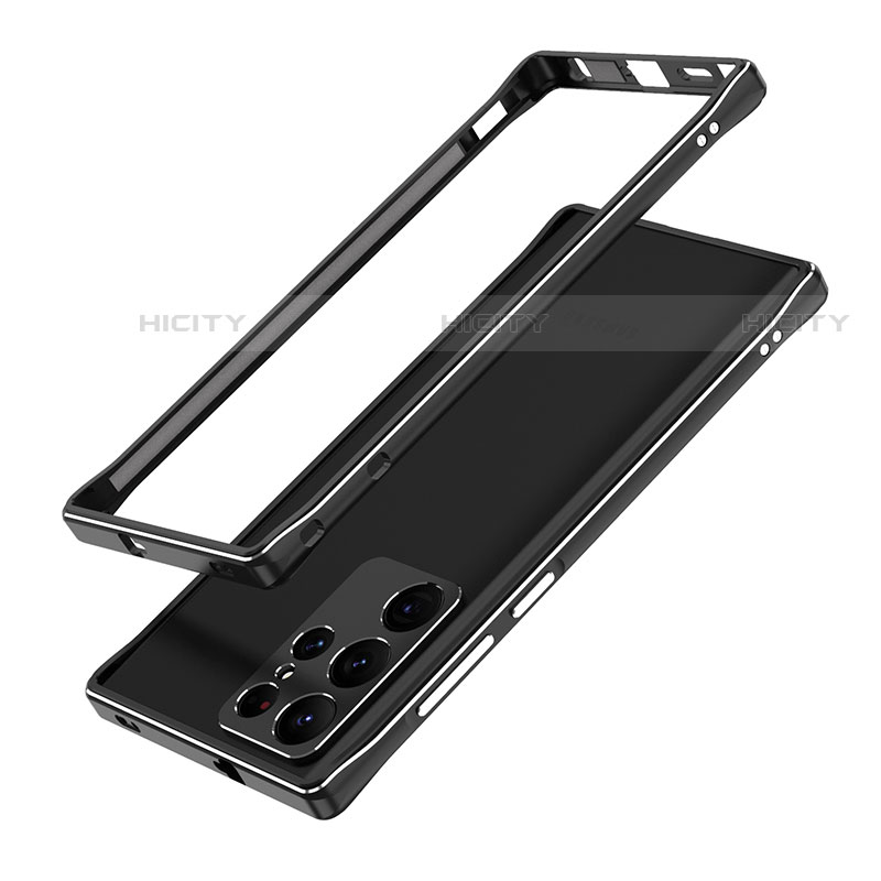 Handyhülle Hülle Luxus Aluminium Metall Rahmen Tasche A01 für Samsung Galaxy S22 Ultra 5G Schwarz