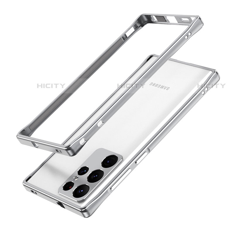 Handyhülle Hülle Luxus Aluminium Metall Rahmen Tasche A01 für Samsung Galaxy S22 Ultra 5G Silber Plus