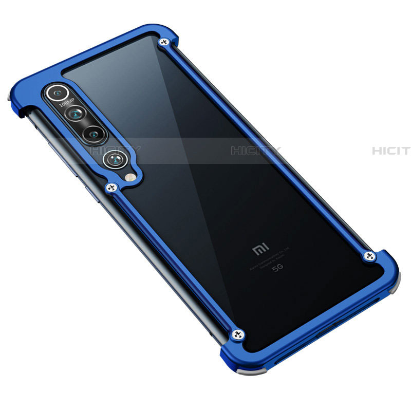 Handyhülle Hülle Luxus Aluminium Metall Rahmen Tasche A01 für Xiaomi Mi 10 Blau Plus