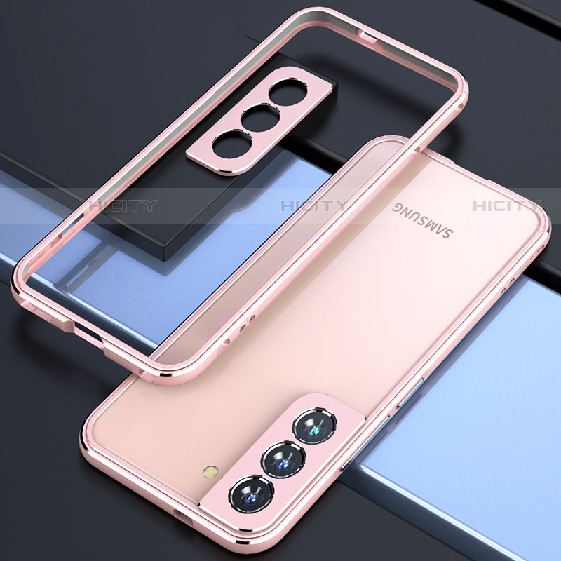 Handyhülle Hülle Luxus Aluminium Metall Rahmen Tasche A02 für Samsung Galaxy S21 5G Rosegold