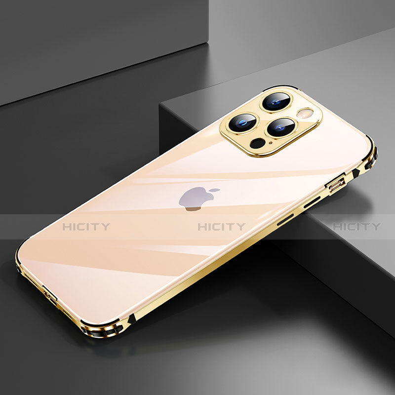 Handyhülle Hülle Luxus Aluminium Metall Rahmen Tasche A06 für Apple iPhone 13 Pro Max Gold Plus