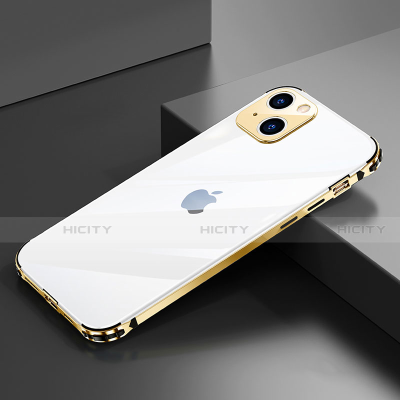 Handyhülle Hülle Luxus Aluminium Metall Rahmen Tasche A06 für Apple iPhone 14 Plus Gold Plus