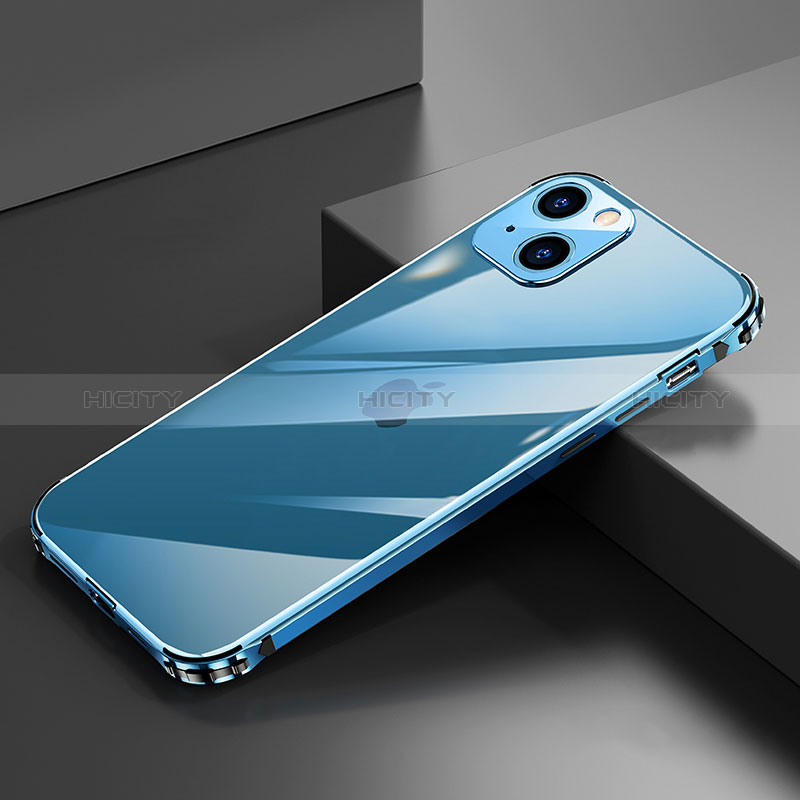 Handyhülle Hülle Luxus Aluminium Metall Rahmen Tasche A06 für Apple iPhone 15 Blau