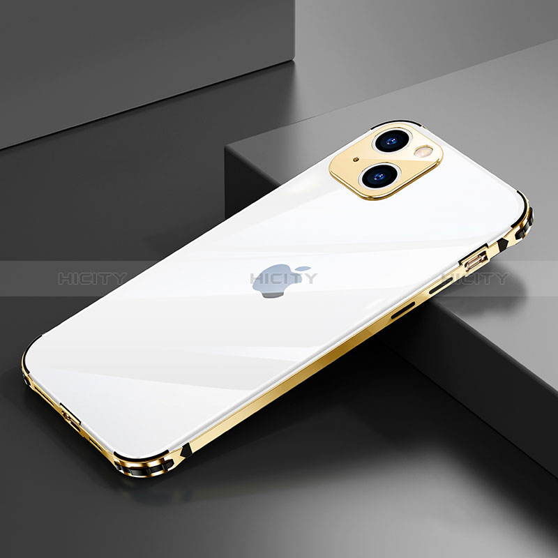 Handyhülle Hülle Luxus Aluminium Metall Rahmen Tasche A06 für Apple iPhone 15 Gold