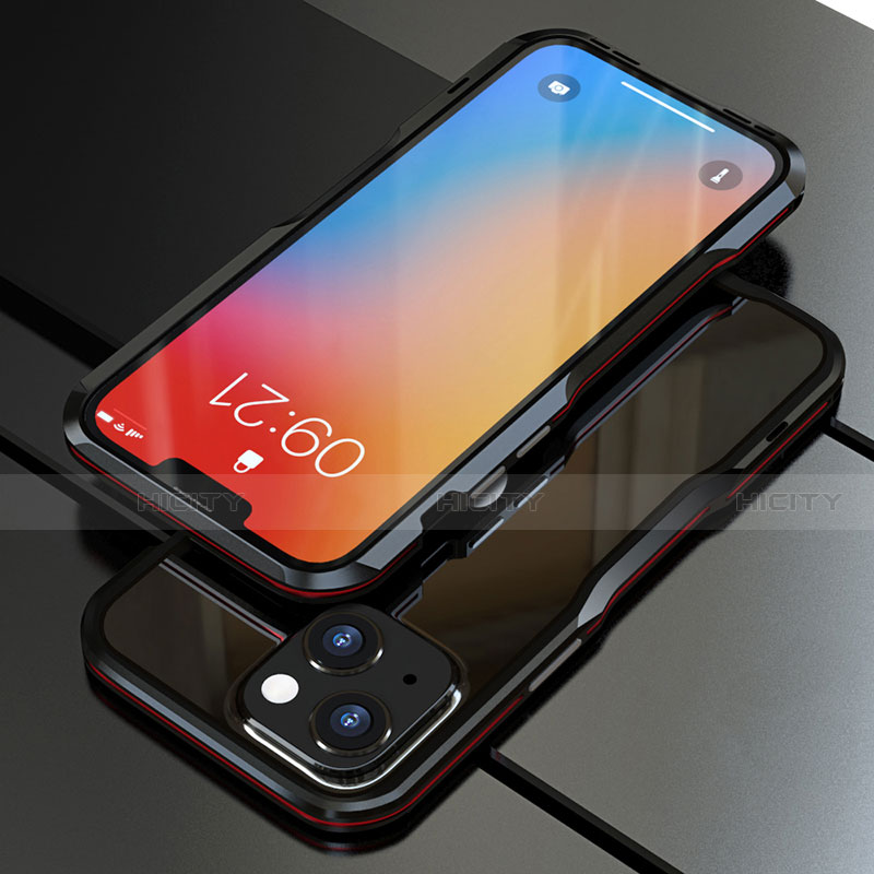 Handyhülle Hülle Luxus Aluminium Metall Rahmen Tasche für Apple iPhone 13 Mini Rot und Schwarz Plus