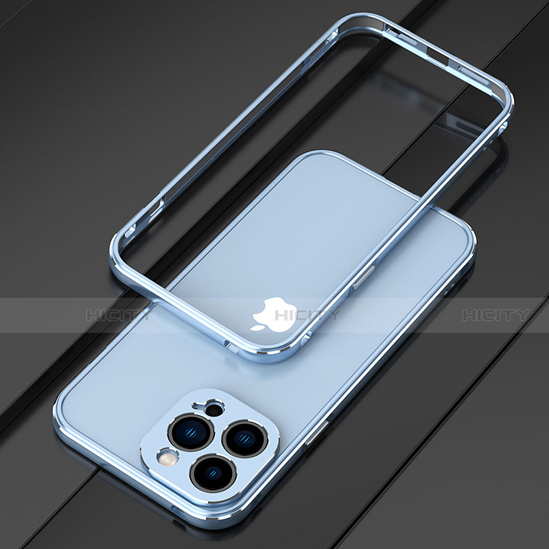 Handyhülle Hülle Luxus Aluminium Metall Rahmen Tasche für Apple iPhone 13 Pro Max Hellblau