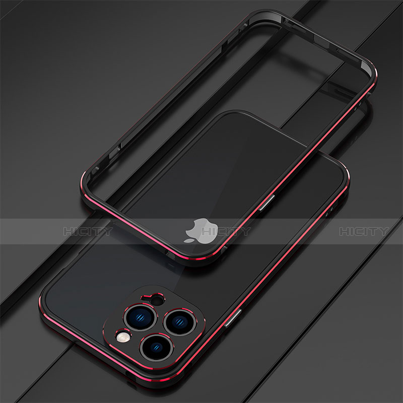 Handyhülle Hülle Luxus Aluminium Metall Rahmen Tasche für Apple iPhone 13 Pro Max Rot und Schwarz