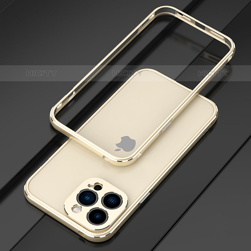 Handyhülle Hülle Luxus Aluminium Metall Rahmen Tasche für Apple iPhone 15 Pro Gold