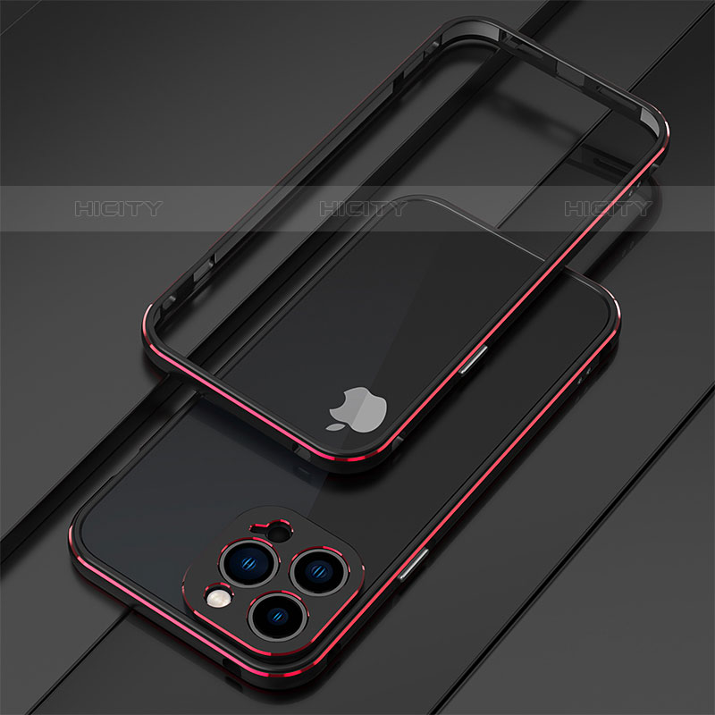 Handyhülle Hülle Luxus Aluminium Metall Rahmen Tasche für Apple iPhone 15 Pro Max Rot und Schwarz