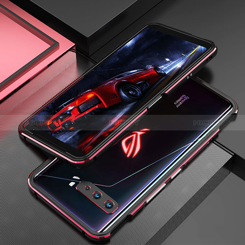 Handyhülle Hülle Luxus Aluminium Metall Rahmen Tasche für Asus ROG Phone 3 Rot und Schwarz