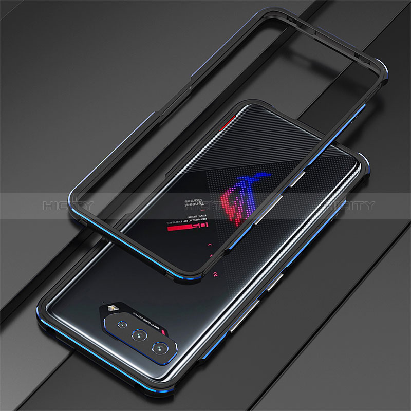 Handyhülle Hülle Luxus Aluminium Metall Rahmen Tasche für Asus ROG Phone 5 Pro Blau und Schwarz