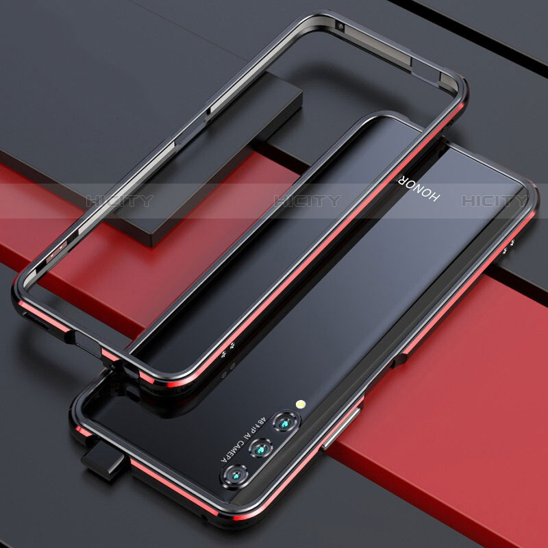 Handyhülle Hülle Luxus Aluminium Metall Rahmen Tasche für Huawei P Smart Pro (2019) Rot und Schwarz