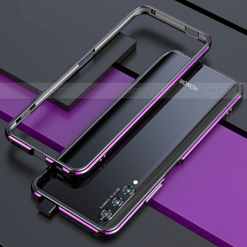 Handyhülle Hülle Luxus Aluminium Metall Rahmen Tasche für Huawei P Smart Pro (2019) Violett und Schwarz Plus