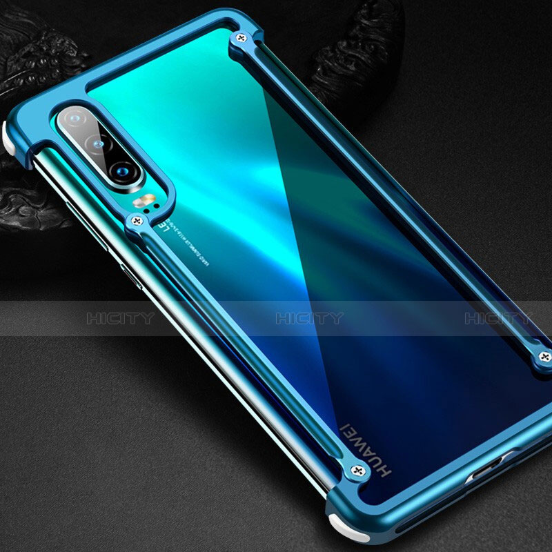 Handyhülle Hülle Luxus Aluminium Metall Rahmen Tasche für Huawei P30 Blau