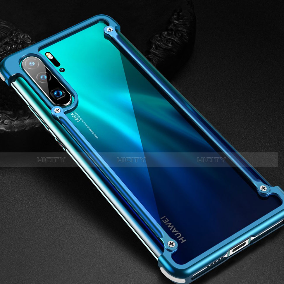 Handyhülle Hülle Luxus Aluminium Metall Rahmen Tasche für Huawei P30 Pro New Edition Blau Plus