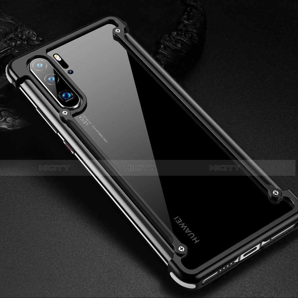 Handyhülle Hülle Luxus Aluminium Metall Rahmen Tasche für Huawei P30 Pro New Edition Schwarz