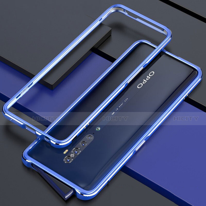 Handyhülle Hülle Luxus Aluminium Metall Rahmen Tasche für Oppo Reno2 Blau