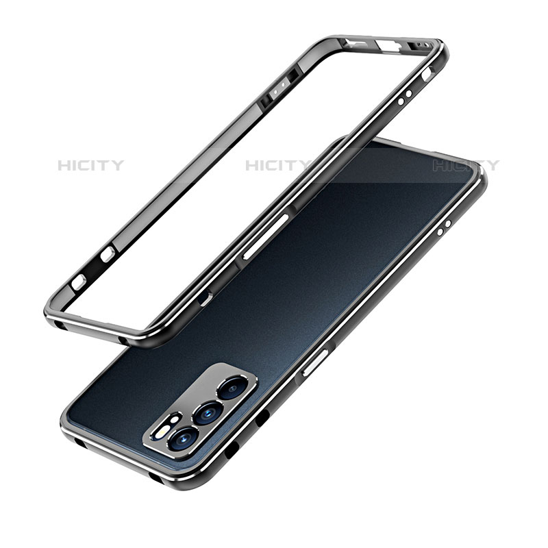 Handyhülle Hülle Luxus Aluminium Metall Rahmen Tasche für Oppo Reno6 5G Silber und Schwarz