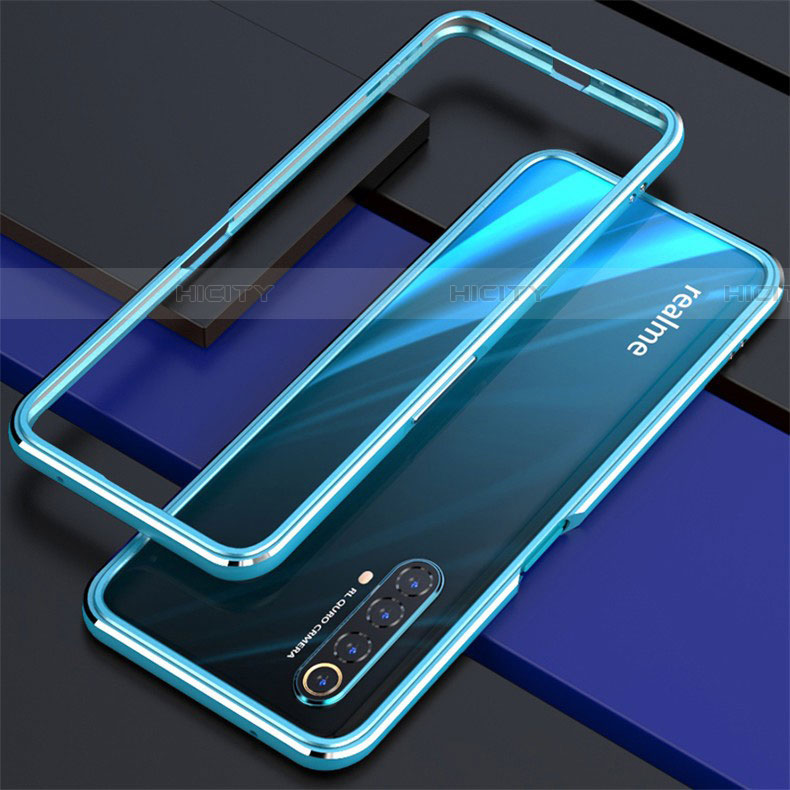 Handyhülle Hülle Luxus Aluminium Metall Rahmen Tasche für Realme X50m 5G Cyan