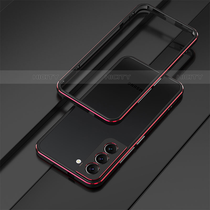 Handyhülle Hülle Luxus Aluminium Metall Rahmen Tasche für Samsung Galaxy S21 FE 5G Rot und Schwarz Plus