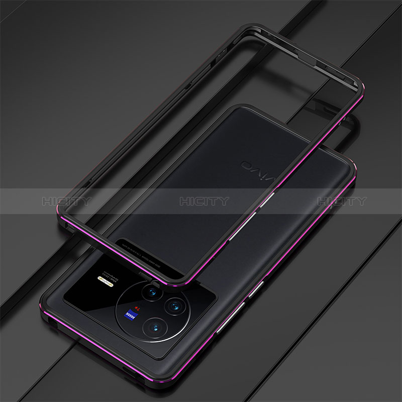 Handyhülle Hülle Luxus Aluminium Metall Rahmen Tasche für Vivo X80 5G Violett Plus