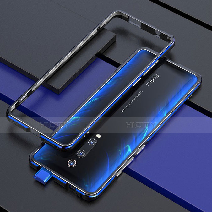 Handyhülle Hülle Luxus Aluminium Metall Rahmen Tasche für Xiaomi Mi 9T Pro Blau und Schwarz