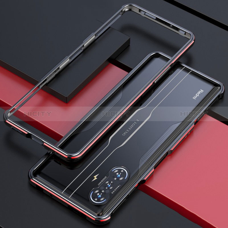 Handyhülle Hülle Luxus Aluminium Metall Rahmen Tasche für Xiaomi Poco F3 GT 5G Rot und Schwarz Plus