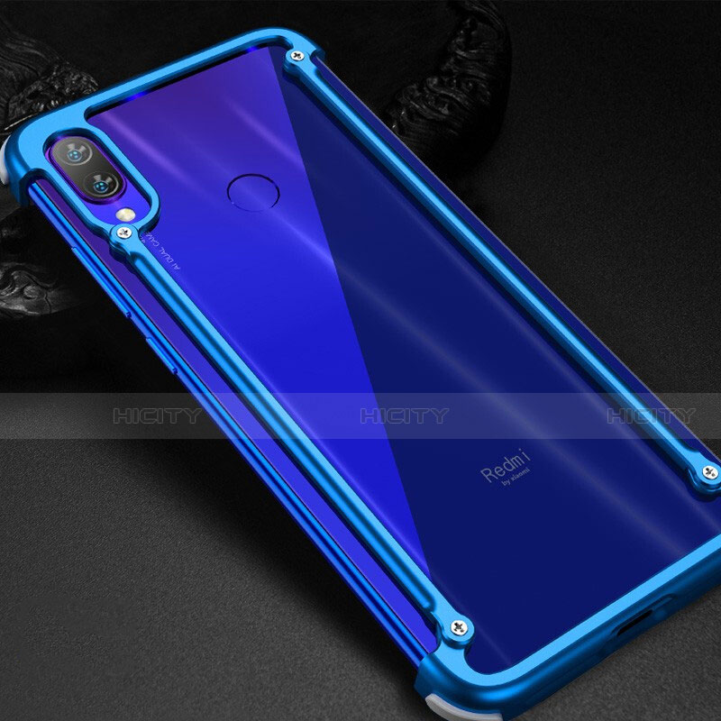 Handyhülle Hülle Luxus Aluminium Metall Rahmen Tasche für Xiaomi Redmi Note 7 Blau