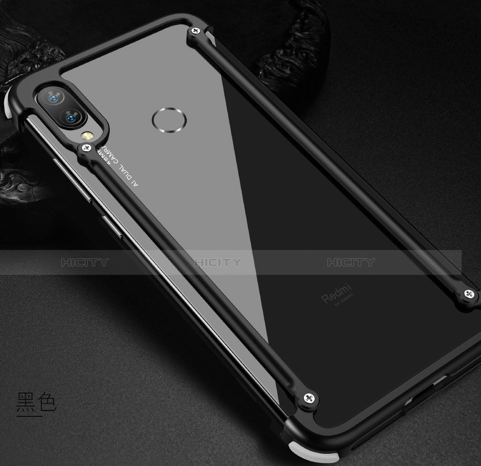 Handyhülle Hülle Luxus Aluminium Metall Rahmen Tasche für Xiaomi Redmi Note 7 Pro Schwarz