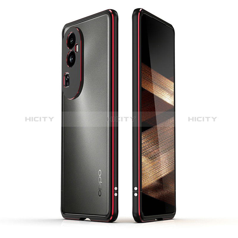 Handyhülle Hülle Luxus Aluminium Metall Rahmen Tasche JZ1 für Oppo Reno10 Pro+ Plus 5G Rot und Schwarz