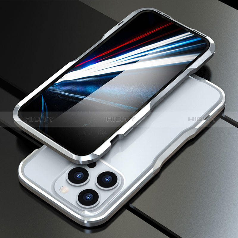 Handyhülle Hülle Luxus Aluminium Metall Rahmen Tasche LF1 für Apple iPhone 14 Pro Max Silber Plus