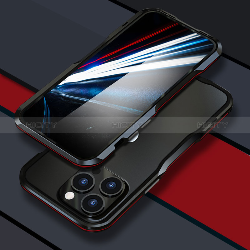 Handyhülle Hülle Luxus Aluminium Metall Rahmen Tasche LF1 für Apple iPhone 14 Pro Rot und Schwarz Plus