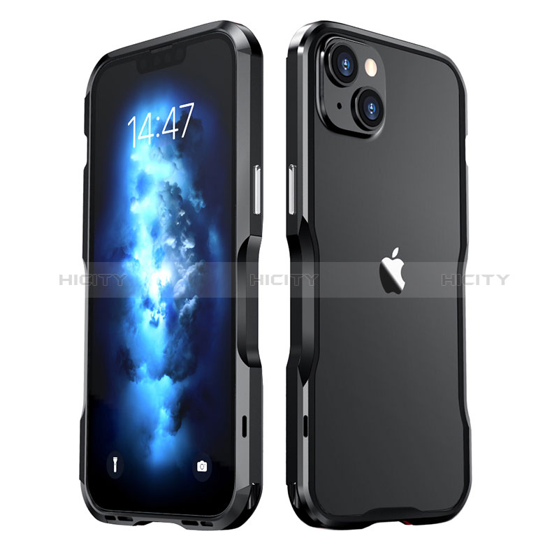 Handyhülle Hülle Luxus Aluminium Metall Rahmen Tasche LF2 für Apple iPhone 14 Plus Schwarz