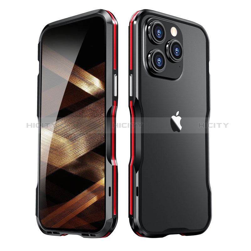 Handyhülle Hülle Luxus Aluminium Metall Rahmen Tasche LF2 für Apple iPhone 14 Pro Max Rot und Schwarz Plus