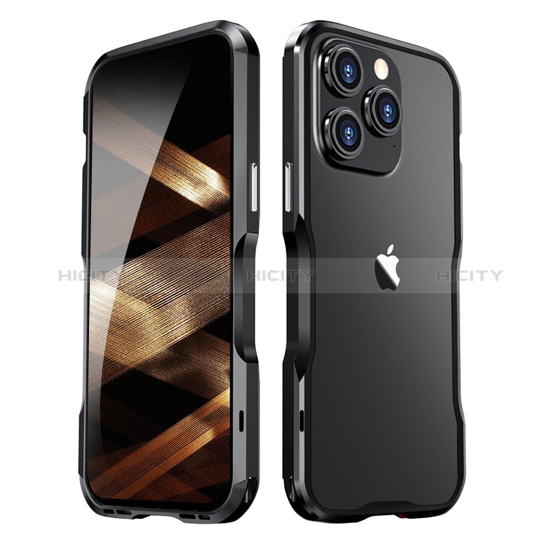 Handyhülle Hülle Luxus Aluminium Metall Rahmen Tasche LF2 für Apple iPhone 14 Pro Max Schwarz Plus