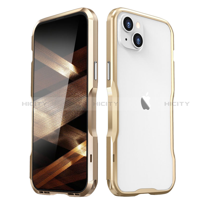 Handyhülle Hülle Luxus Aluminium Metall Rahmen Tasche LF2 für Apple iPhone 15 Plus Gold